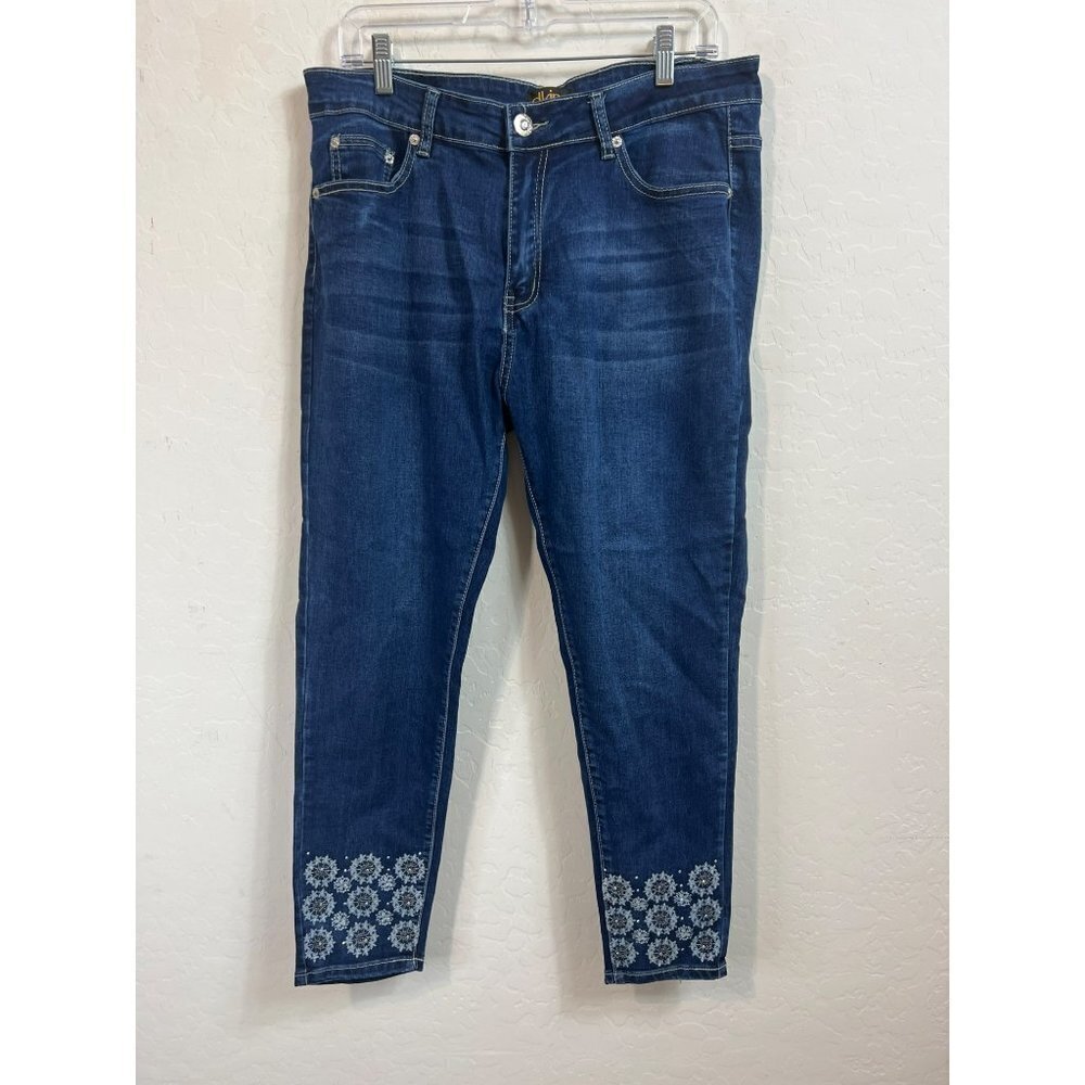 Dkin Skinny Jeans Sz 14 Dark Wash Embroidered Ankle Beautiful